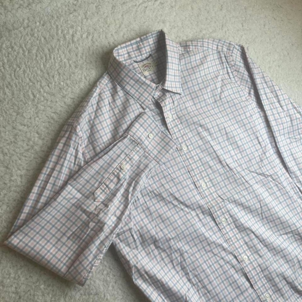 Faherty men's "The Movement" shirt blue plaid stretch breathable L
